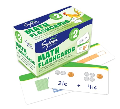 2nd Grade Math Flashcards: 240 Flashcards for Building Better Math Skills (Place Value, Comparisons Rounding, Addition & Subtraction, Fractions, Measurement, Time, Money) (Sylvan Math Flashcards)