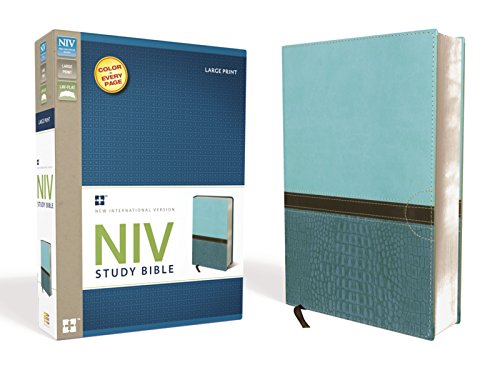 NIV Study Bible, Large Print, Leathersoft, Teal, Red Letter Edition