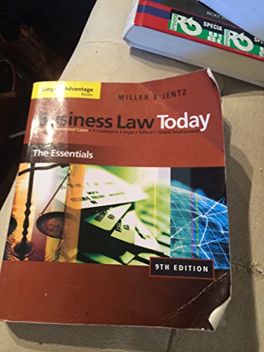 Cover of Business Law Today: The Essentials: Text & Summarized Cases E-Commerce, Legal, Ethical, and Global Environment by Jentz, Gaylord A., paperback Book
