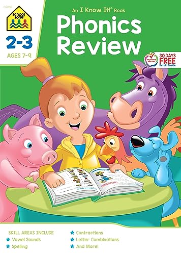 School Zone Phonics Review 2-3 Workbook: 32 Pages, 2nd Grade, 3rd Grade, Consonants, Vowels, Blends, Compound Words, Silent Letters, Ages 7 to 9 (I Know It! Book Series)