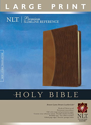 Premium Slimline Reference Bible NLT, Large Print, TuTone (Red Letter, LeatherLike, Brown Gator/Brown)