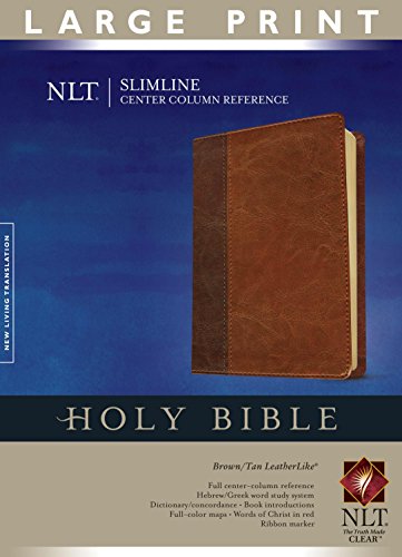 Slimline Center Column Reference Bible NLT, Large Print, TuTone (Red Letter, LeatherLike, Brown/Tan)