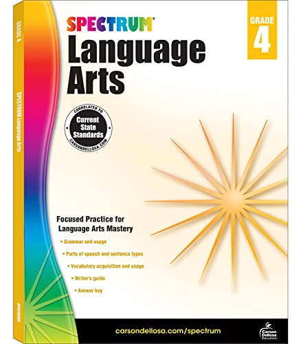 Spectrum Language Arts Grade 4, Ages 9 to 10, 4th Grade Language Arts Workbook, Vocabulary, Sentence Types, Parts of Speech, Writing Practice, and Grammar Workbook - 200 Pages