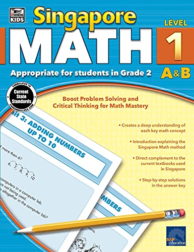 Singapore Math Grade 2 Workbook, Level 1 A&B Addition, Subtraction, Multiplication Problem Solving, and Critical Thinking Skills, Common Core Classroom or Homeschool Curriculum