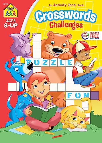 School Zone Crosswords Challenges Workbook: 32 Pages, 3rd Grade, Word Puzzles, Trivia, Planets, Presidents, Vocabulary, Ages 8+ (Activity Zone Book Series)