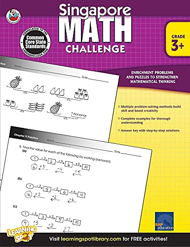 Singapore Math Challenge Workbook—Grades 3-5 Math Book, Tricks for Adding, Subtracting, Multiplying, Dividing Numbers, Using Patterns, Working Backward (352 pgs) (Volume 19)