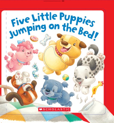 Five Little Puppies Jumping on the Bed