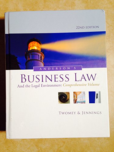 Anderson's Business Law and the Legal Environment, Standard Volume, 22nd Edition