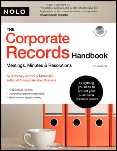 Corporate Records Handbook, The: Meetings, Minutes & Resolutions (book with CD-Rom)
