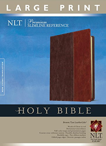 Premium Slimline Reference Bible NLT, Large Print, TuTone (Red Letter, LeatherLike, Brown/Tan)