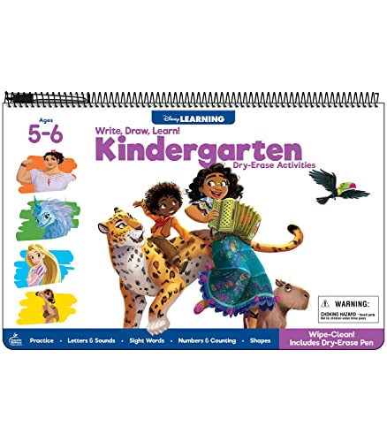 Disney Learning Write, Draw, Learn! Kindergarten Workbooks, Dry Erase Alphabet Letters & Sounds, Sight Words, Shapes, Numbers & Counting, Kindergarten Math & Phonics Classroom or Homeschool Curriculum
