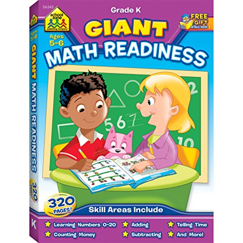 School Zone - Giant Math Readiness Workbook - 320 Pages, Ages 5 and 6, Kindergarten, Numbers 0-20, Counting, Shapes, Patterns, Money, Time, and More (School Zone Giant Workbook Series)
