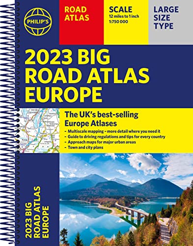 2023 Philip's Big Road Atlas Europe: (A3 Spiral binding)