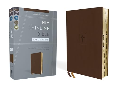 NIV, Thinline Bible, Large Print, Leathersoft, Brown, Red Letter, Thumb Indexed, Comfort Print