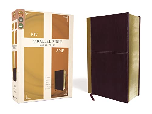 KJV, Amplified, Parallel Bible, Large Print, Leathersoft, Tan/Burgundy, Red Letter: Two Bible Versions Together for Study and Comparison