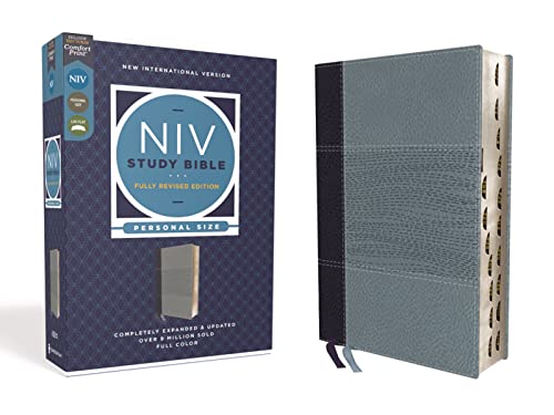 NIV Study Bible, Fully Revised Edition (Study Deeply. Believe Wholeheartedly.), Personal Size, Leathersoft, Navy/Blue, Red Letter, Thumb Indexed, Comfort Print