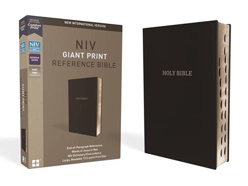 NIV, Reference Bible, Giant Print, Leather-Look, Black, Red Letter, Thumb Indexed, Comfort Print