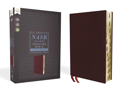 NASB, Thinline Bible, Large Print, Bonded Leather, Burgundy, Red Letter, 1995 Text, Thumb Indexed, Comfort Print