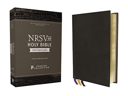 NRSVue, Holy Bible with Apocrypha, Premium Goatskin Leather, Black, Premier Collection, Art Gilded Edges, Comfort Print