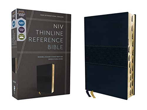 NIV, Thinline Reference Bible (Deep Study at a Portable Size), Leathersoft, Navy, Red Letter, Thumb Indexed, Comfort Print