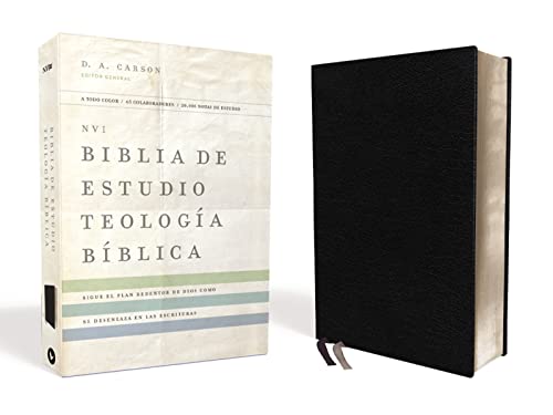 NVI, Biblia de Estudio Teología Bíblica, Interior a cuatro colores, Piel reciclada, Negro: Sigue el plan redentor de Dios como se desenlaza en las Escrituras (Spanish Edition)