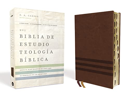 NVI, Biblia de Estudio Teología Bíblica, Interior a cuatro colores, Leathersoft, Café, con Índice: Sigue el plan redentor de Dios como se desenlaza en las Escrituras (Spanish Edition)