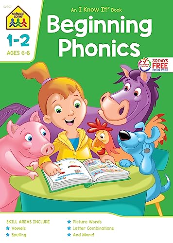 School Zone - Beginning Phonics Workbook - 32 Pages, Ages 6 to 8, 1st Grade, 2nd Grade, Vowels, Spelling, Letter Combinations, Picture Words, and More (School Zone I Know It!® Workbook Series)