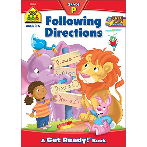 School Zone - Following Directions Workbook - 32 Pages, Ages 3 to 5, Preschool, Kindergarten, Shapes, Colors, Numbers, Positional Words, Problem-Solving, and More (School Zone Get Ready!™ Book Series)