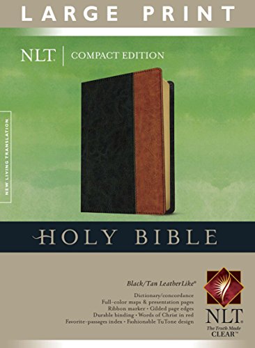 Compact Edition Bible NLT, Large Print, TuTone (Red Letter, LeatherLike, Black/Tan)