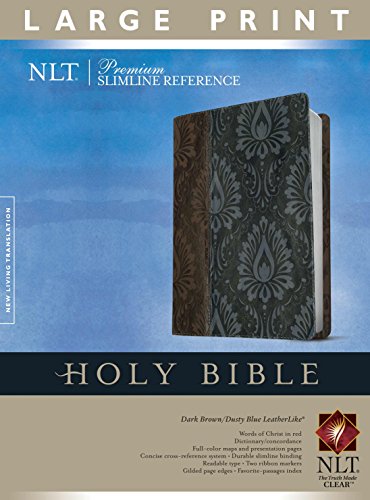 Premium Slimline Reference Bible NLT, Large Print, TuTone (Red Letter, LeatherLike, Dark Brown/Dusty Blue)