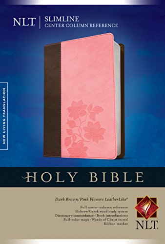 Slimline Center Column Reference Bible NLT, TuTone (LeatherLike, Dark Brown/Pink Flowers, Red Letter)