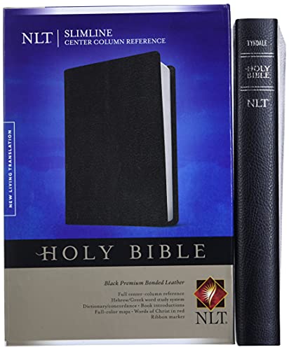 Slimline Center Column Reference Bible NLT (Red Letter, Bonded Leather, Black)