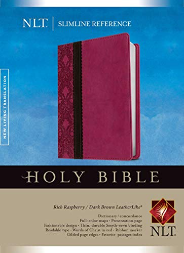 Slimline Reference Bible NLT, TuTone (Red Letter, LeatherLike, Rich Raspberry/Brown/Dark Brown)