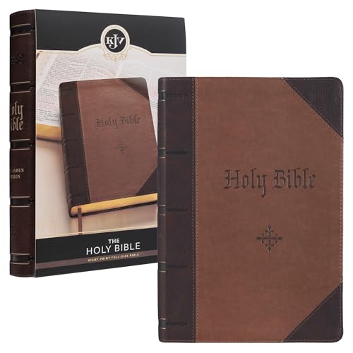 KJV Holy Bible, Giant Print Full-size Faux Leather Red Letter Edition - Thumb Index & Ribbon Marker, King James Version, Two-tone Brown (KJV Full Size GP Editions)