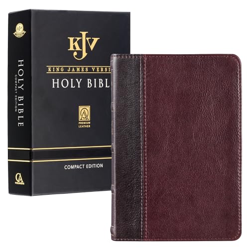 KJV Holy Bible, Compact Premium Full Grain Leather Red Letter Edition - Ribbon Marker, King James Version, Merlot/Burgundy Two-tone (KJV Compact Editions)