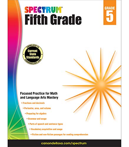 Spectrum Grade 5 Math & Language Arts Workbook—5th Grade State Standards for Geometry, Algebra Prep, Vocabulary, Nonfiction, Fiction Reading Comprehension for Classroom or Homeschool (320 pgs)