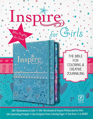 Tyndale NLT Inspire Bible for Girls (Hardcover LeatherLike, Metallic Blue): Journaling and Coloring Bible for Kids – Over 500 Scripture Illustrations to Color - Creative Bible Journal