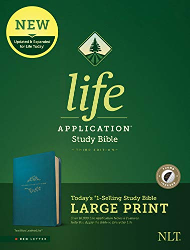 Tyndale NLT Life Application Study Bible, Third Edition, Large Print (LeatherLike, Teal Blue, Indexed, Red Letter) – New Living Translation Bible, Large Print Study Bible for Enhanced Readability