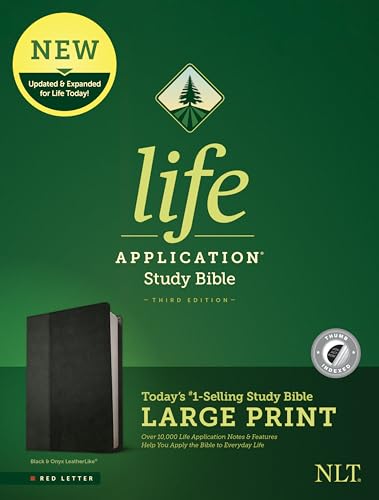 Tyndale NLT Life Application Study Bible, Third Edition, Large Print (LeatherLike, Black/Onyx, Indexed, Red Letter) – New Living Translation Bible, Large Print Study Bible for Enhanced Readability