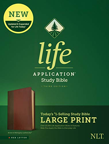 Tyndale NLT Life Application Study Bible, Third Edition, Large Print (LeatherLike, Brown/Mahogany, Red Letter) – New Living Translation Bible, Large Print Study Bible for Enhanced Readability