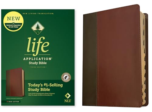 NLT Life Application Study Bible, Third Edition (Red Letter, LeatherLike, Brown/Mahogany, Indexed) Tyndale NLT Bible with Thumb Index, Updated Study Notes/Features, Full Text New Living Translation