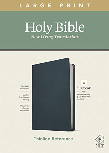 NLT Large Print Thinline Reference Holy Bible (Red Letter, Genuine Leather, Navy Blue): Includes Free Access to the Filament Bible App Delivering Study Notes, Devotionals, Worship Music, and Video