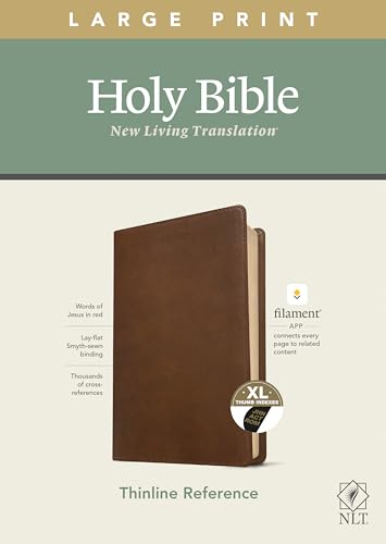 NLT Large Print Thinline Reference Holy Bible (Red Letter, LeatherLike, Rustic Brown, Indexed): Includes Free Access to the Filament Bible App ... Notes, Devotionals, Worship Music, and Video