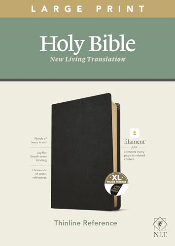 NLT Large Print Thinline Reference Holy Bible (Red Letter, Genuine Leather, Black, Indexed): Includes Free Access to the Filament Bible App Delivering ... Notes, Devotionals, Worship Music, and Video