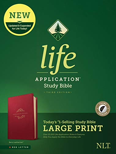 Tyndale NLT Life Application Study Bible, Third Edition, Large Print (LeatherLike, Berry, Indexed, Red Letter) – New Living Translation Bible, Large Print Study Bible for Enhanced Readability