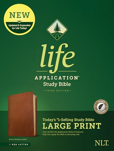 Tyndale NLT Life Application Study Bible, Third Edition, Large Print (Genuine Leather, Brown, Indexed, Red Letter) – New Living Translation Bible, Large Print Study Bible for Enhanced Readability