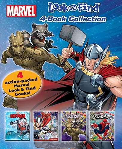 Marvel - Spider-man, Guardians of the Galaxy, Thor, and Ant-man 4-Book Look and Find Collection with Slipcase - Characters from Avengers Endgame Included - PI Kids