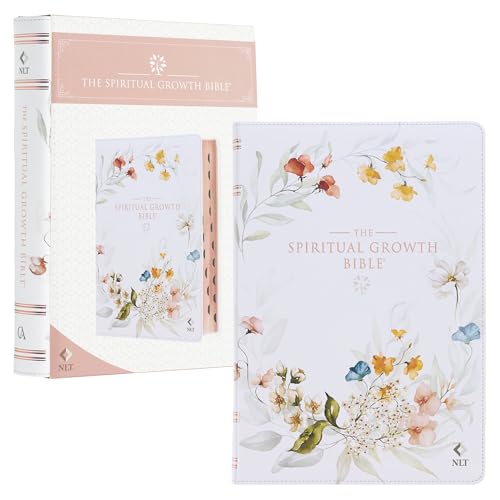 The Spiritual Growth Bible, Study Bible, NLT - New Living Translation Holy Bible, Faux Leather, White Printed Floral (NLT Spiritual Growth Editions)