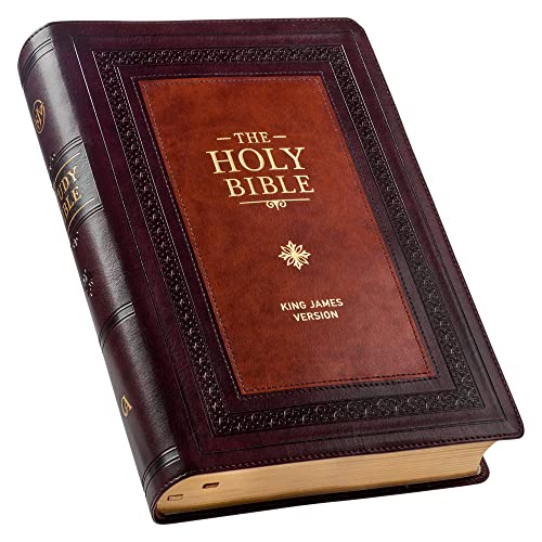 KJV Study Bible, Large Print King James Version Holy Bible, Thumb Tabs, Ribbons, Faux Leather Burgundy/Toffee Debossed (KJV Study Editions LP)