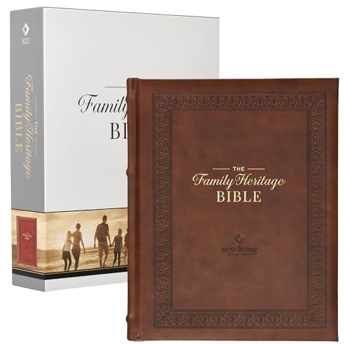 NLT Family Heritage Bible, Large Print Family Heirloom Devotional Bible for Study, New Living Translation Holy Bible Vegan Leather Hardcover, ... Content, Brown (NLT Family Heritage Editions)